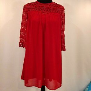 ACCIDENTLY IN LOVE Red Tunic w/Red Lace Trim